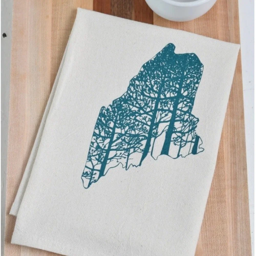 Hearth & Harrow Pine Tree Forest Maine Green Organic Cotton Napkins Set of 4 NEW